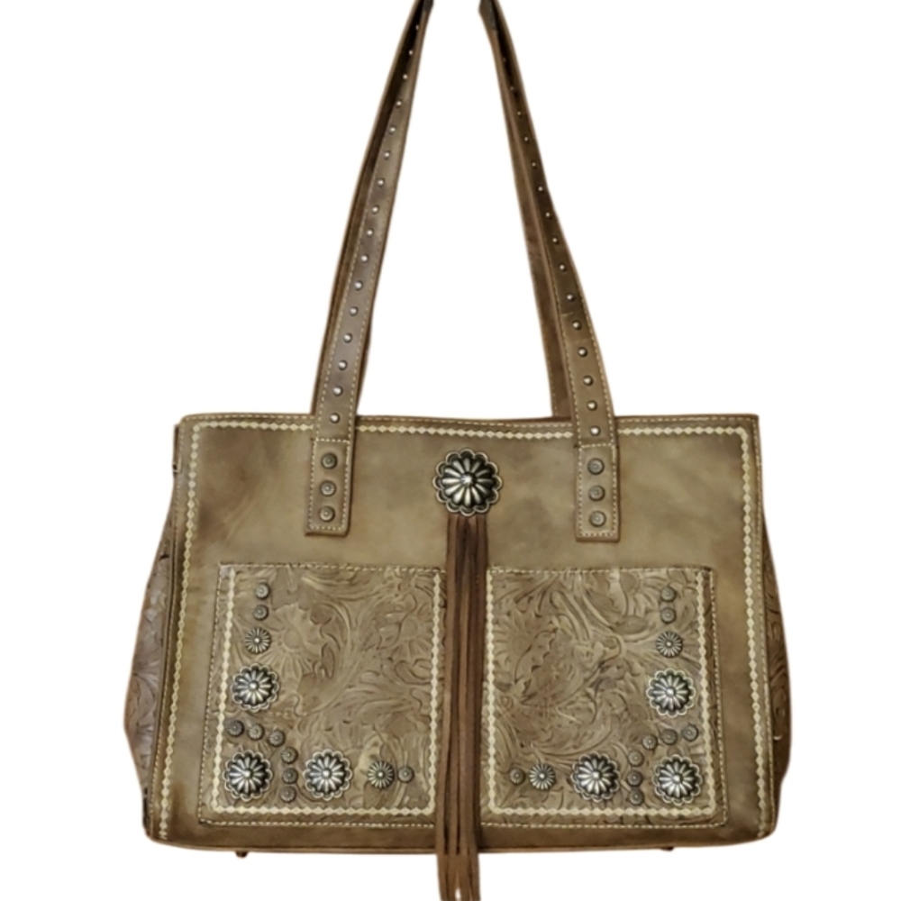 Montana West Tooled Leather, Conchos, Fringe Concealed Carry Purse
